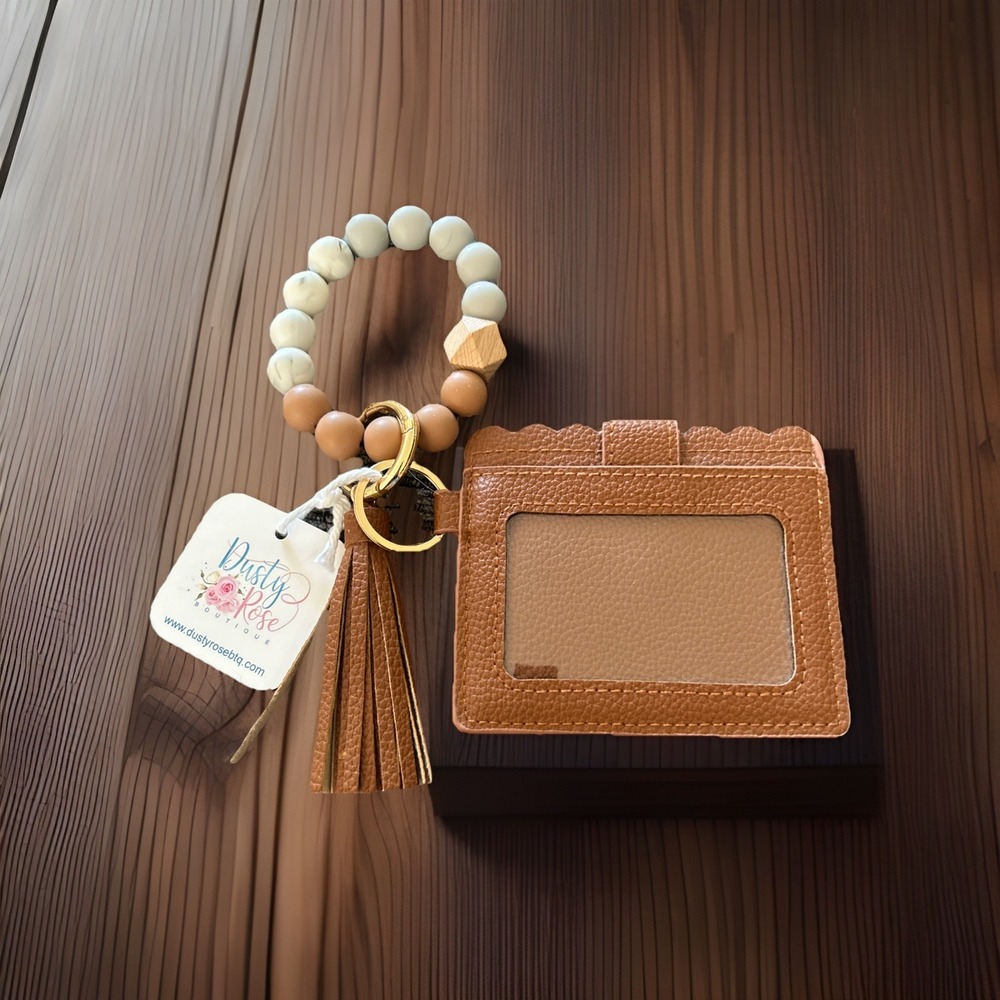 Brown Silicone‎ Beaded Keychain Wristlet Wallet Tassle New